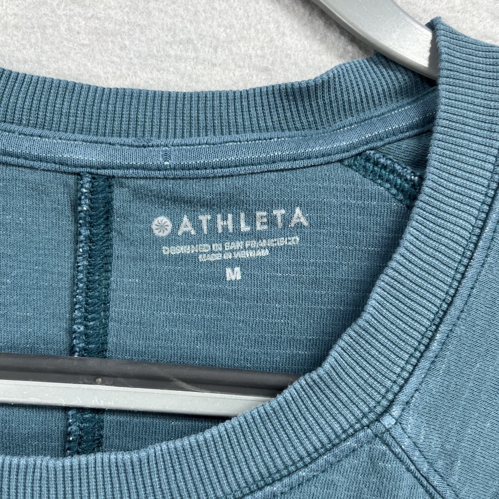 Athleta Sweatshirt Women M Teal Blue Raglan Crew Neck Slub Knit Pullover Sweater - Picture 9 of 12